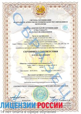 Образец сертификата соответствия Железногорск (Курская обл.) Сертификат ISO 14001